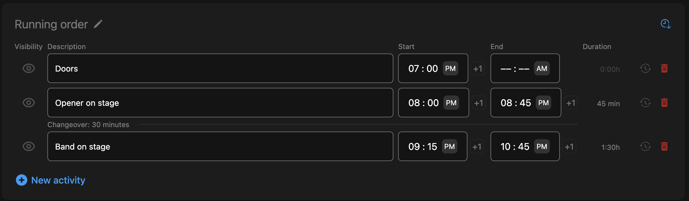 Automatic changeover times