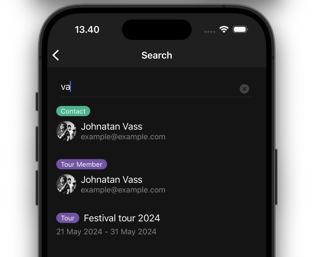 Search in mobile app