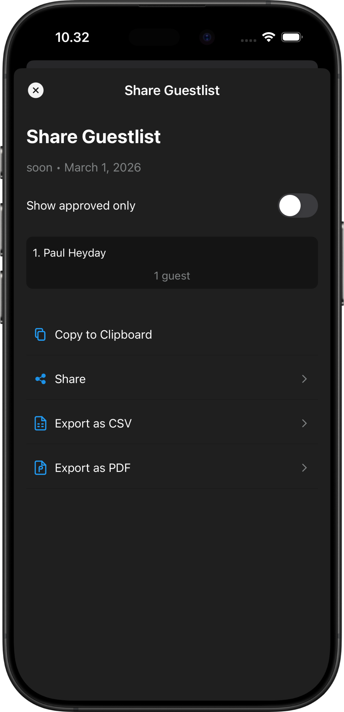 Export guestlist options